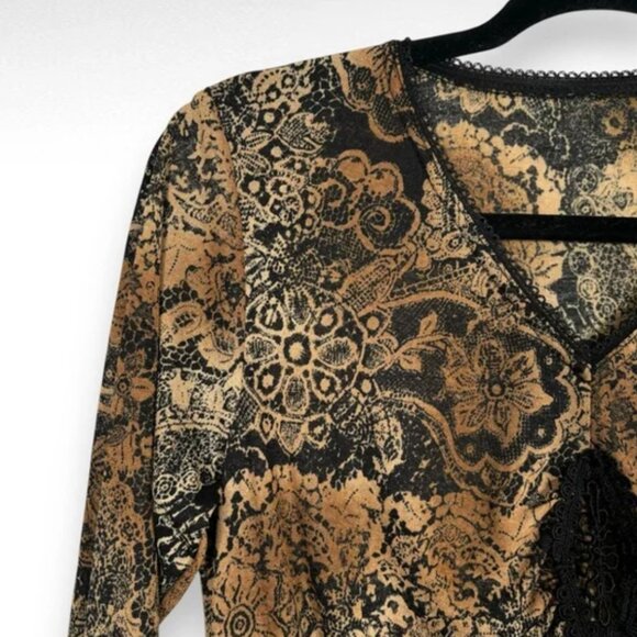 Vintage Y2K Mesh Whimsigoth Crochet Top Shirt Black Brown Goth Witch Size - Picture 7 of 8